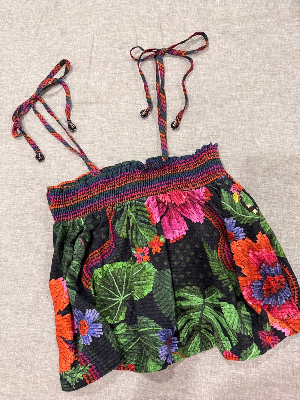 Farm Rio Blooming Garden Floral Smocked Top Sz Med